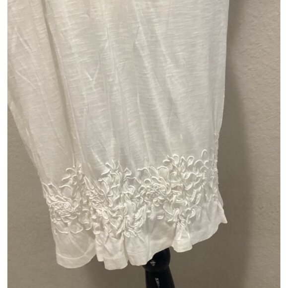 Nurture White/Cream Short Sleeve V-Neck Dress W/Waist Tie & Embroidered Hemline - Picture 5 of 6